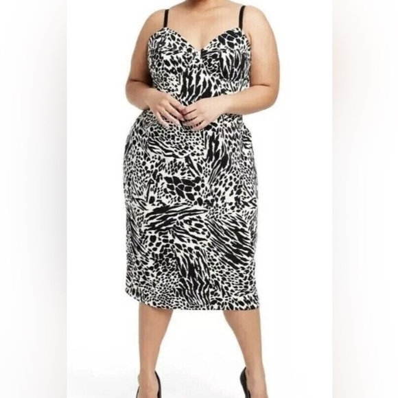 Sergio Hudson Elegant Black and White Print Midi Dress size XL - Picture 1 of 7